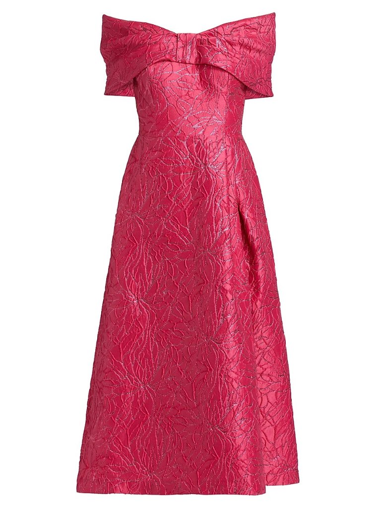 Terri John Metallic Jacquard Off-The-Shoulder Strawberry Cocktail Dress Size 4